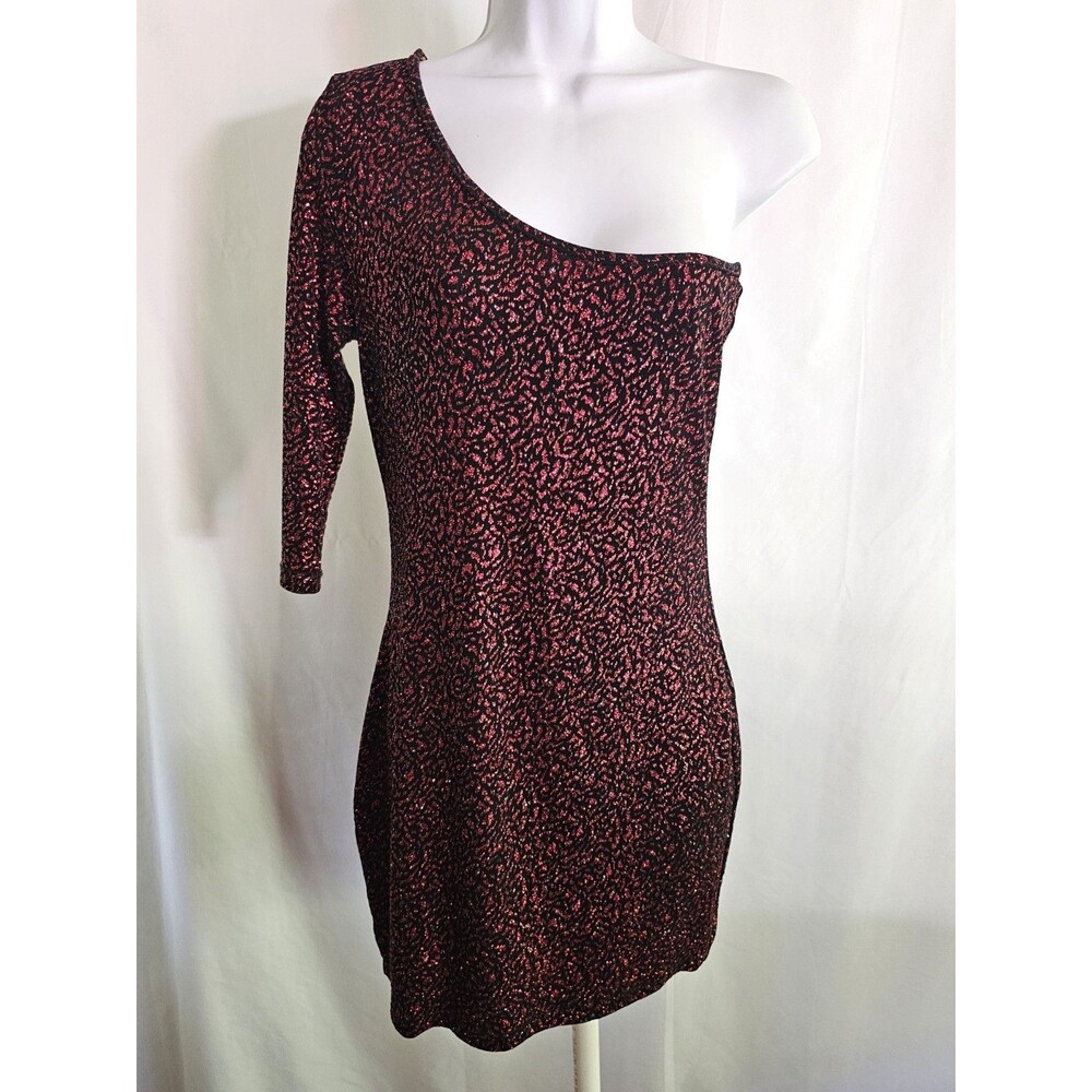 Charlotte Russe Red Black Glitter One Shoulder Bodycon Dress Size Large